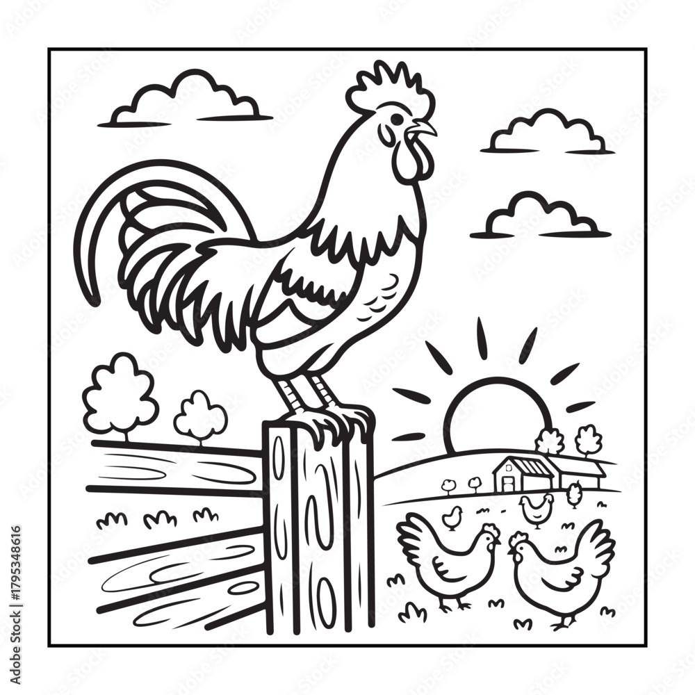 Obraz premium Animals with kids like the elements of black and white coloring pages for children, adults, and teens.