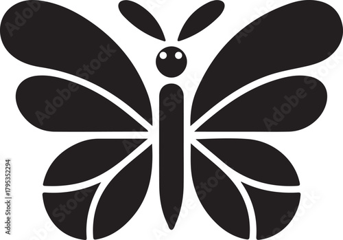 Stylized Black Silhouette of a Butterfly on White Background insect