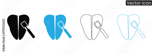 Captivating dental icons showcase tooth cleaning and examination tools with modern graphic flair, perfect for healthcare branding and educational materials.