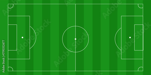 Green Football field scheme. Standard soccer markup over green grass, Vector illustration