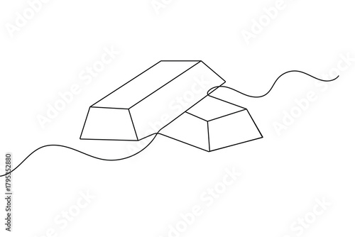 Gold bar continuous one line drawing in minimalist style isolated outline vector illustration
