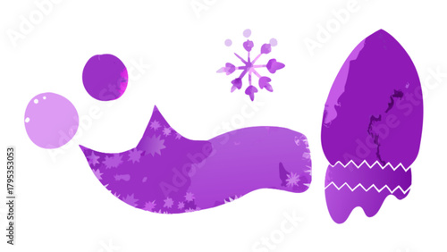 Watercolor winter holiday clip art set featuring snowflake ornaments and purple festive elements design