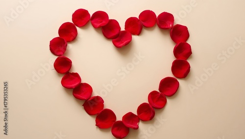 Heart Shape Formed by Vivid Red Petals on a Smooth, Neutral Background A Delicate Composition.