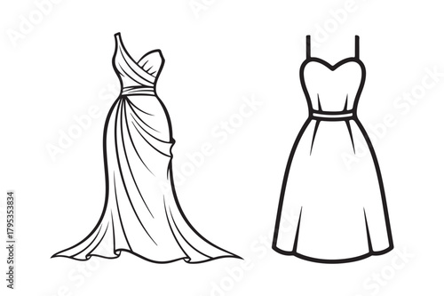 Elegant evening gown and cocktail dress fashion illustrations