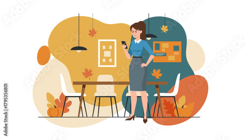 Angry woman using phone in modern fall interior Stress bad news or technical problem