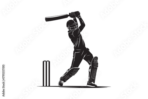 Silhouette of a cricket batsman hitting a powerful shot
