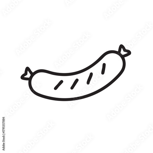 a simple line drawing depicts a single sausage showcasing its elongated shape and textured surface
