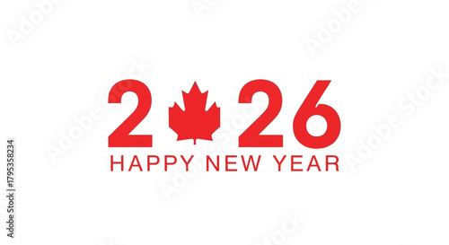 Celebrate 2026 with vibrant red Canadian maple leaf happy new year design