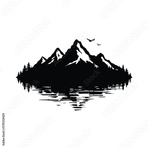 Mountain range silhouette isolated on white background