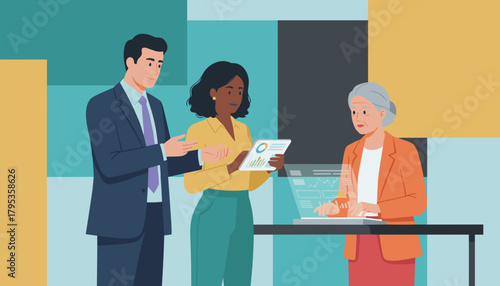 Diverse business team analyzing data and technology for strategy planning