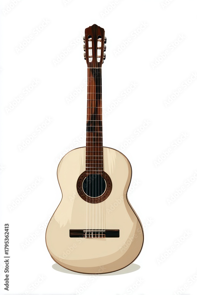 Obraz premium Elegant Acoustic Guitar Illustration. Classic Musical Instrument with Warm Tones and Rich Wood Texture