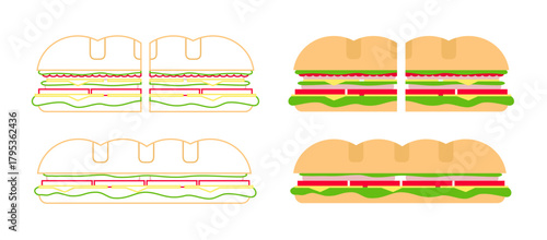 sub sandwiches fast food line flat vector illustration 