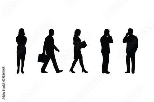 Business people silhouettes vector set showing various daily actions
