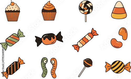 Hand-Drawn Halloween Candy and Dessert Icons