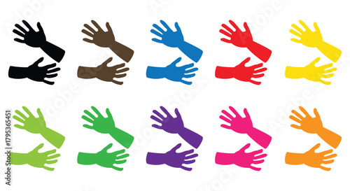 Colorful hand silhouettes set in diverse raised arm icons