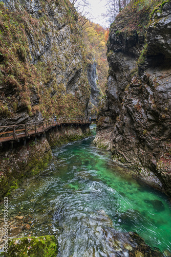 The Radovna River creative  impressive landscapes of Vintgar gorge in Triglav National Park in Slovenia.