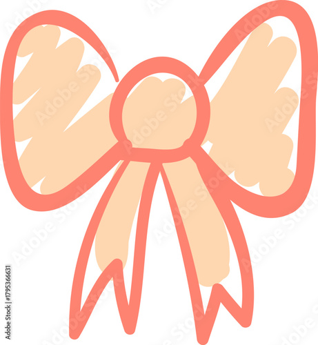 Hand drawing pink and peach decorative gift bow