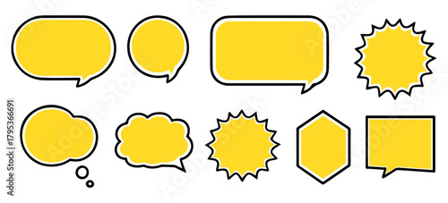 吹き出し　素材　セット　フレーム　ポップ　コミック　サプライズ　ショック　ボーダー　装飾　見出し　タイトル　会話　デザイン　ベクター | Decorative Pop Comic Speech Bubble Frame Vector Set