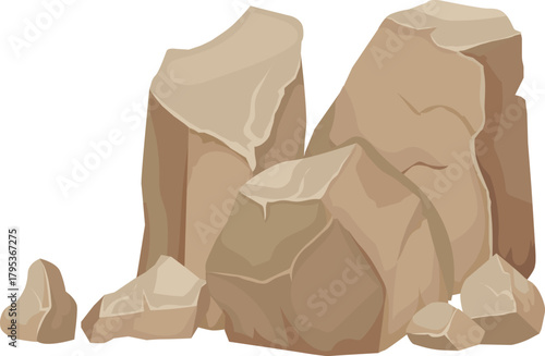 Natural brown rocks gathering on white background