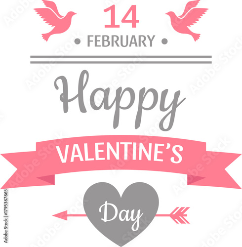 Happy Valentine's Day greeting with doves and heart