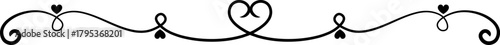 Decorative scroll dividing line with hearts and flourishes