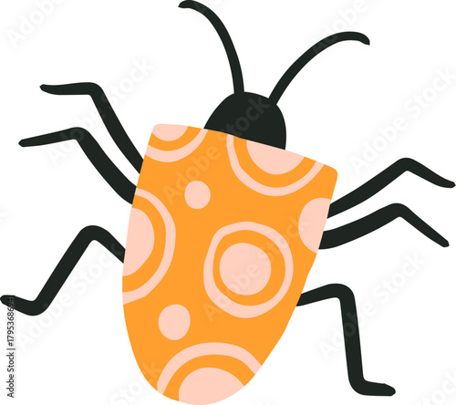 Orange bug drawing with simple abstract patterns