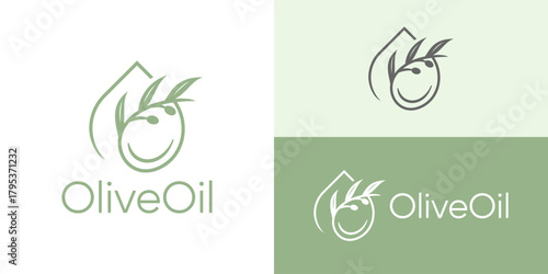 Creative simple olive oil logo template. Liquid drop olive oil logo design vector illustration.