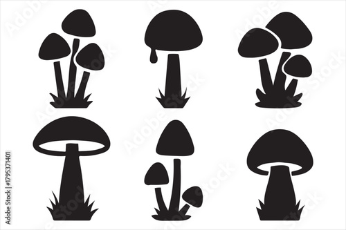 Mushroom icons set black silhouette isolated on white Vector, illustration
