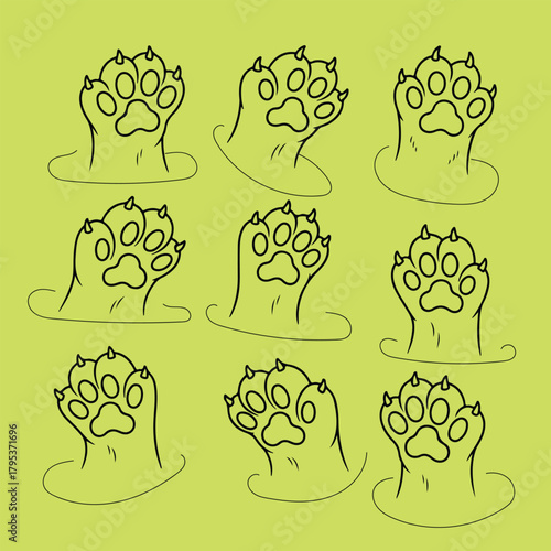 Seamless pattern of cute animal paws with claws