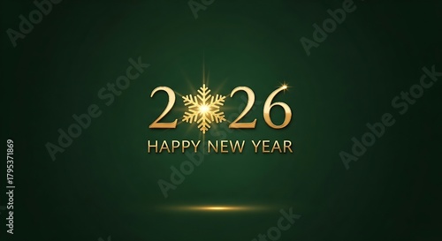 2026 Happy New Year text Christmas event Celebrate the arrival of 2026 with this luxurious New Year design, with golden snowflake on green background