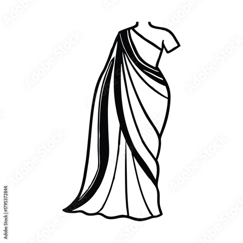 Silhouette of saree gown isolated on a white background