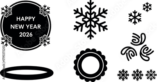 New Year 2026 snowflake decorative vector elements for festive winter celebration design
