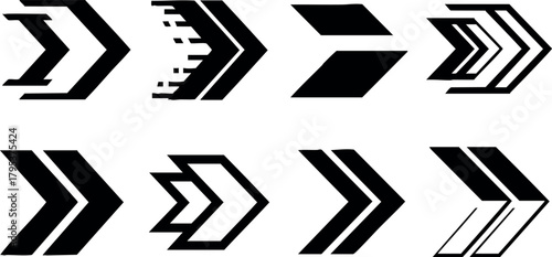 Black arrow icons set with various styles and directions for vector design and graphic projects