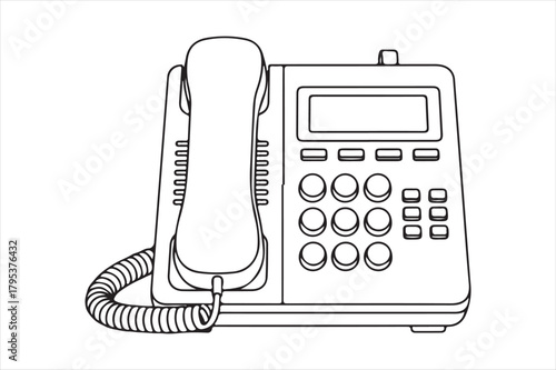 Line art of a modern desk telephone with handset and keypad Vector, illustration
