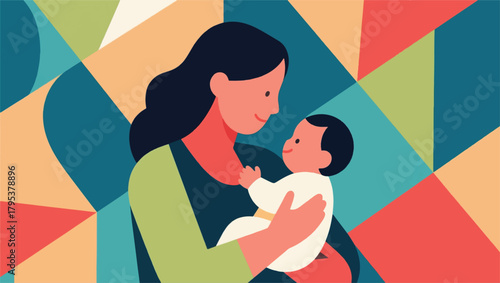 Illustration Of A Mother Carrying Her Child Vector Design Template