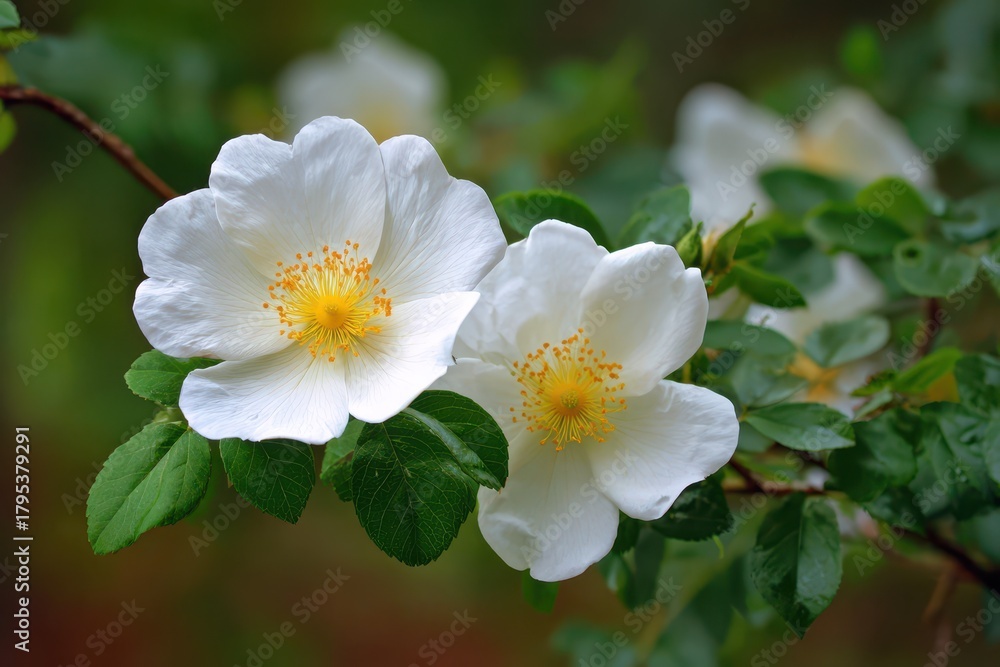 Fototapeta premium Cherokee Rose: Elegant White Blooms Amidst a Vibrant Garden Backdrop