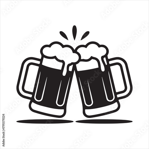 Two beer mugs clinking with foam and bubbles icon Vector, illustration