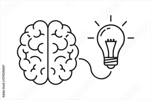 Brain connected to a light bulb symbolizing idea generation and creativity Vector, illustration
