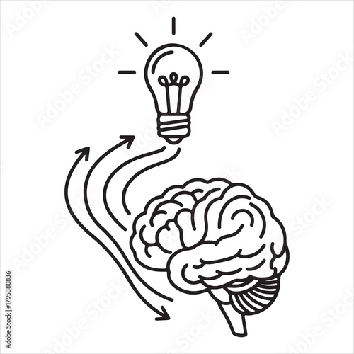 Brain generating idea with light bulb illustration Vector, illustration
