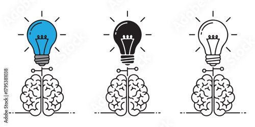Brain with connected light bulbs representing ideas and innovation Vector, illustration