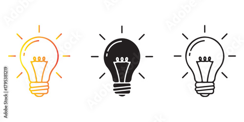 Three light bulbs in different styles illustrating bright ideas and innovation Vector, illustration