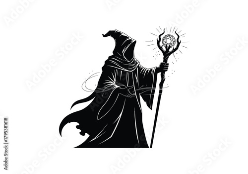 Wizard holding magical staff with glowing orb