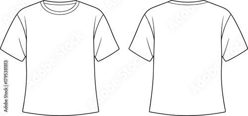 Classic crew neck short sleeve basic t-shirt apparel technical fashion flat sketch vector illustration template front and back view outline mock-up.