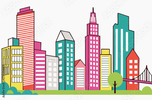 Colorful cityscape skyline with modern buildings