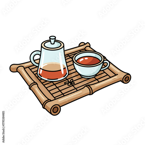 Bamboo tray with tea