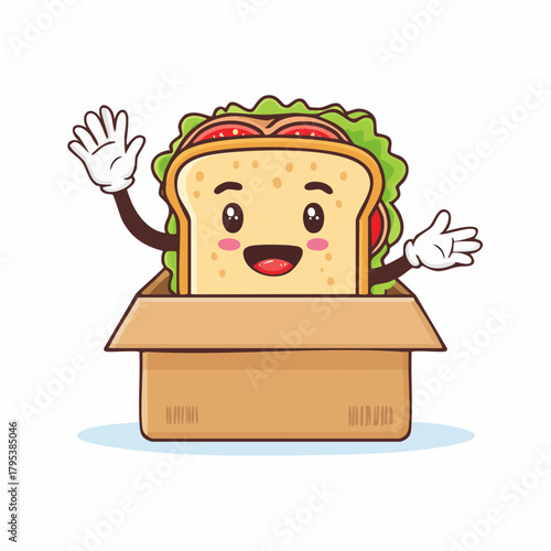 Happy sandwich character in a box
