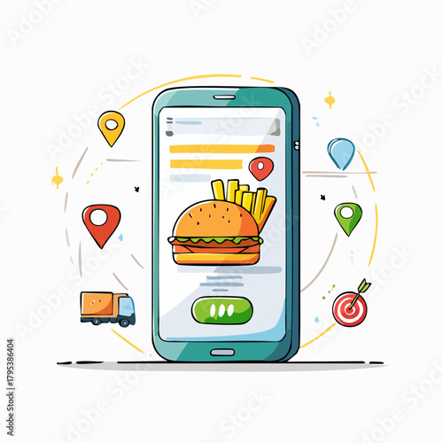 Food delivery app interface with burger and fries