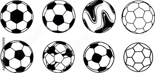Soccer balls collection with various classic and modern designs for sports and recreation vector illustration