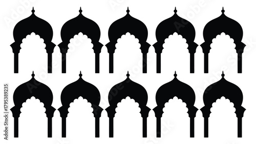 Elegant Islamic archway silhouettes offer a timeless, cultural aesthetic ideal for Ramadan projects, wallpaper, or decorative backgrounds with global appeal