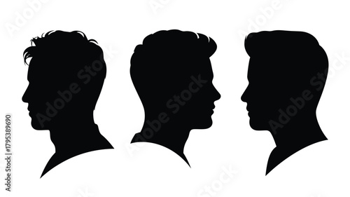 Striking silhouette profiles of diverse men showcasing different hairstyles for modern branding or stylish design projects, perfect for creative campaigns